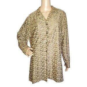 DIANE VON FURSTENBERG VTG 90s Womens Jacket Sweater Green Gold 2X Button     T36